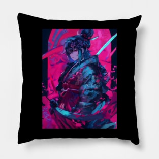 Neon samurai japanese princess Pillow