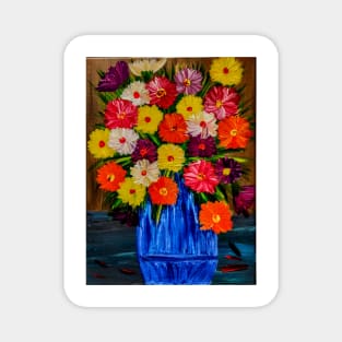 Beautiful floral paintings with abstract flowers in a blue vase Magnet