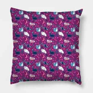 Purple Magical Kitty Pattern Pillow