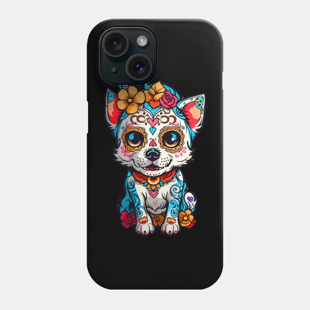 Dog Sugar Skull Halloween Phone Case by CatCoconut-Art