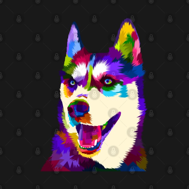 Rainbow Siberian Husky Low Poly Digital Art by doglovershirts