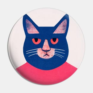 Stoned Face Cat Retro Poster Vintage Art Illustration Wall Blue Pink Illustration Pin