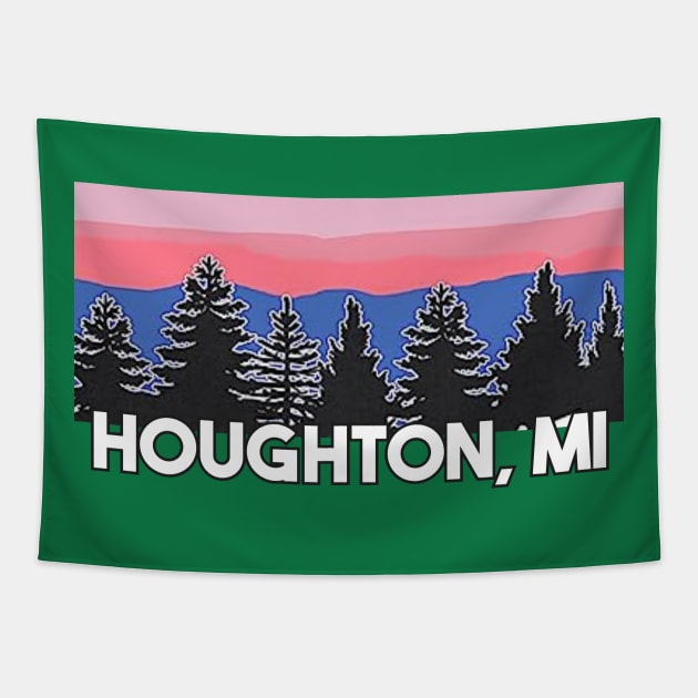 Yooper Life Houghton MI Blush Sunset Pine Tree Sunset T-Shirt T-Shirt Tapestry by The Yooper Life