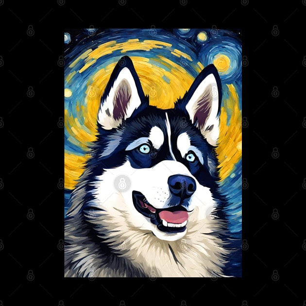 Siberian Husky Painting Dog Breed in a Van Gogh Starry Night Art Style by Art-Jiyuu