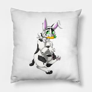 Bobtail BunnyCat: Black Bicolor (White) Pillow