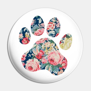 Navy Floral Paw Print Pin