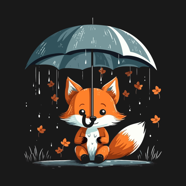 Red Fox Rainy Day With Umbrella by JH Mart