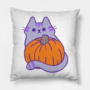 Purple Kitty with Pumpkin Pillow