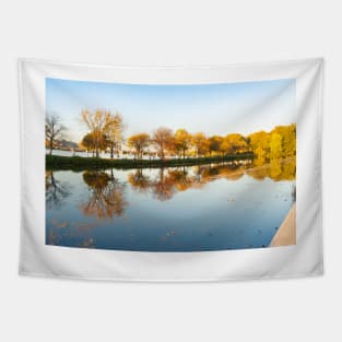 Charles River and city beyond Storrow Lagoon landscape Tapestry