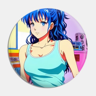 anime girl lofi music 90s retro aesthetic Anime Pin