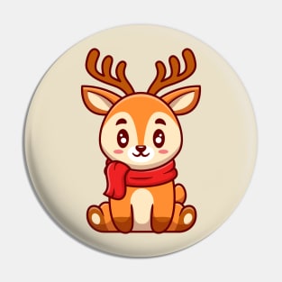 Cute Deer Sitting And Wearing Scarf Cartoon Pin