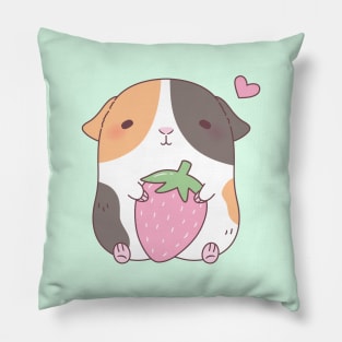 Cute Guinea Pig Loves Strawberry Pillow