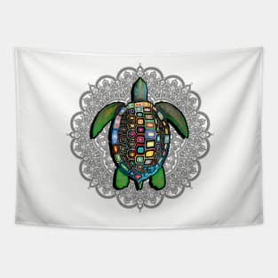 Flower Mandala Hawaiian Graphic Design Sea Turtle Tapestry