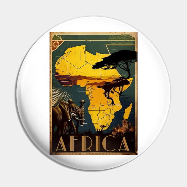 Africa Golden Continent Vintage Travel Art Poster Pin by OldTravelArt