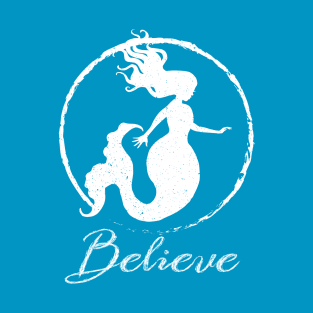 BELIEVE in Mermaids - white Enso Zen Circle T-Shirt