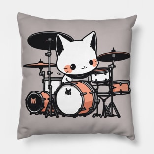 White cat, drum soul Pillow