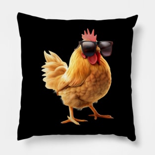 Funny chicken rooster wearing sunglasses Pillow