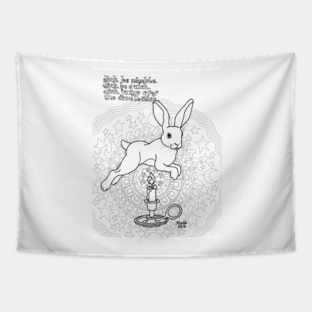 Bunny Nursery Rhyme Series-Jack be Nimble b&w Tapestry by ArtbyMinda