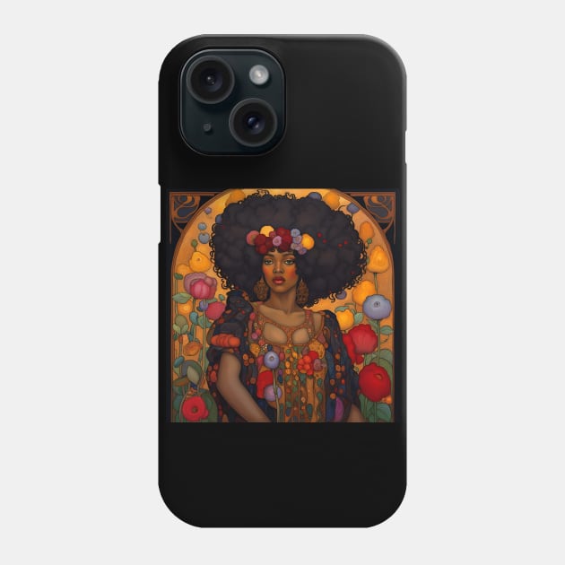 Beautiful Black Woman Woman with Flowers, Art Nouveau Phone Case by LittleBean