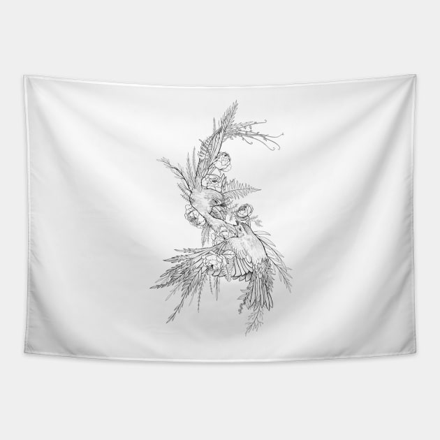 Flowers and Sparrows Tapestry by LEvans