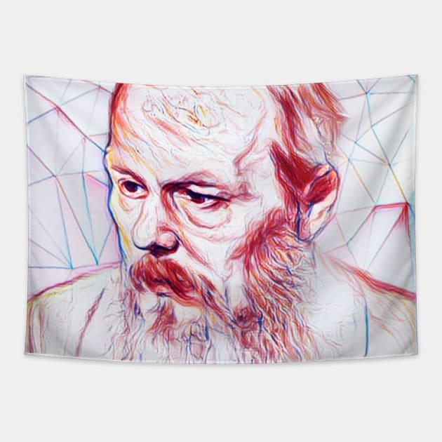 Fyodor Dostoevsky Portrait | Fyodor Dostoevsky Artwork | Line Art Tapestry by JustLit