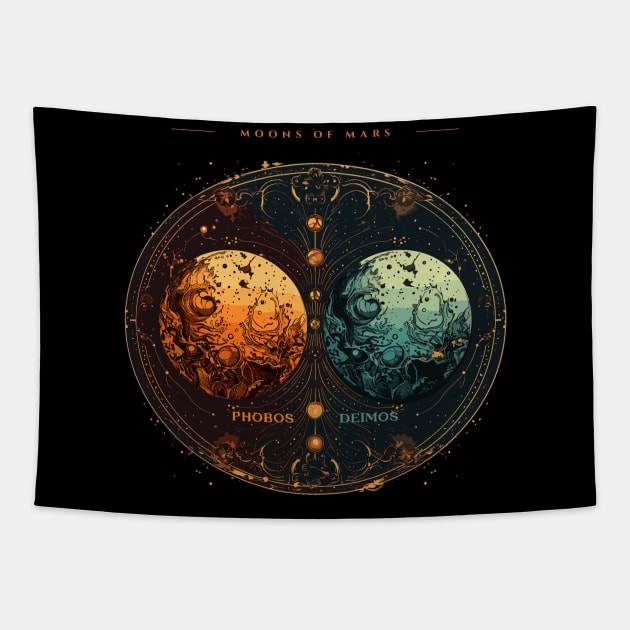 Mars Moons, Space Solar System Moonscape Wall Art Tapestry by Moonfarer