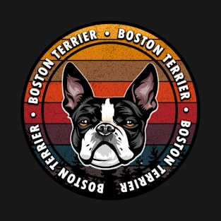 Boston Terrier distressed sunset retro dog face design T-Shirt
