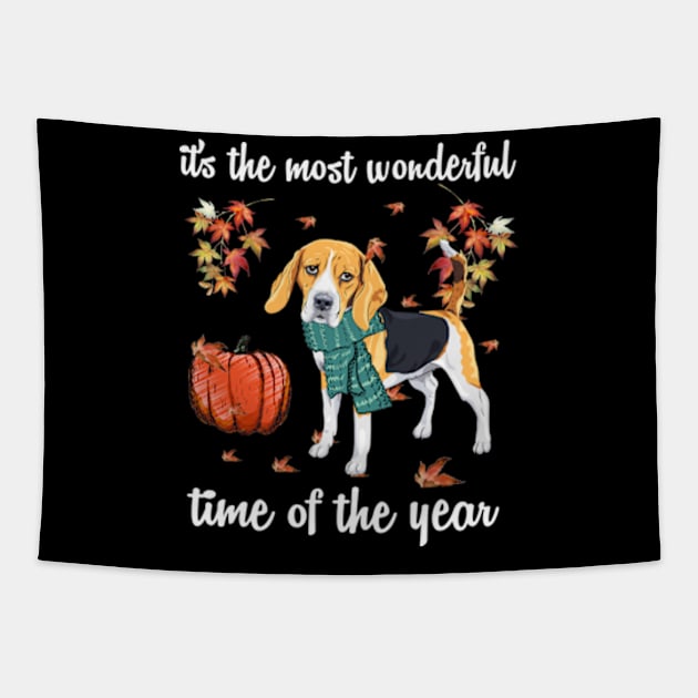 Beagle Dog Autumn Fall Most Wonderful Time Maple Gift Tapestry by AstridLdenOs