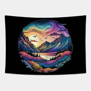 Pastel Landscape Dream | Colorful Psychedelic Art Tapestry