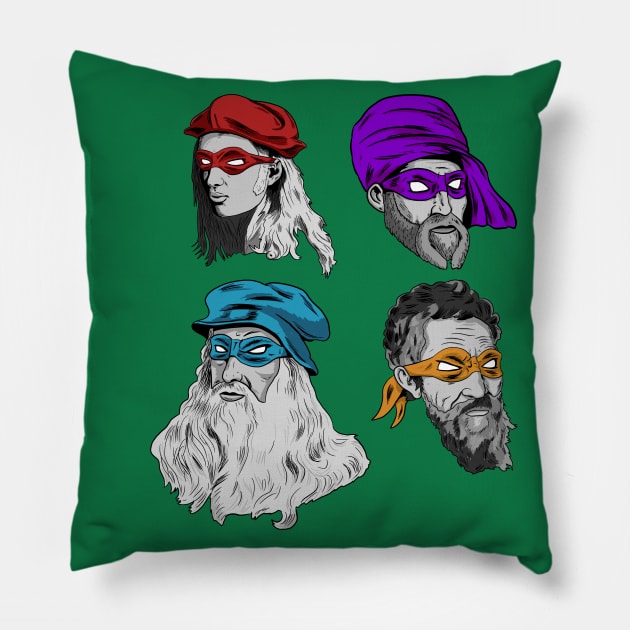 Middle-Aged Renaissance Ninja Artists Pillow by Black Snow Comics