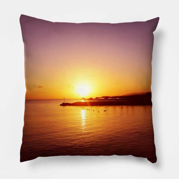 Purple orange pink sunset in Crete Greece Europe Travel beautiful day Photography Pillow by BoogieCreates