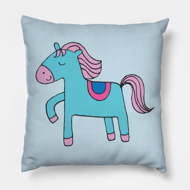 Happy Pony - sky blue and pink by Cecca Designs Pillow by Cecca