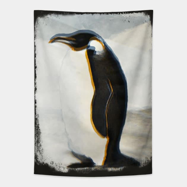Penguin Painting Glitch Tapestry by DyrkWyst
