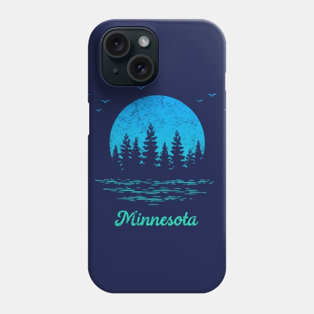 Minnesota Trees Sunset Lake Nature Outdoors Graphic Cool Vintage Souvenir Phone Case by Pine Hill Goods