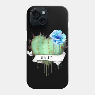 Cactus heart watercolor blue flower free hugs Phone Case