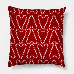 Candy Cane Hearts on Red Pillow