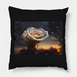 White Rose With Raindrops, Macro Background, Close-up Pillow