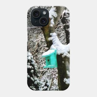 Turquoise Birdhouse in Winter Phone Case