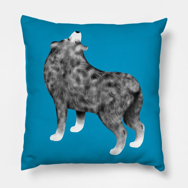 Australian Shepherd (Blue Bi) Pillow by illucalliart