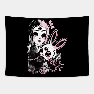 Dark alice and white rabbit Tapestry