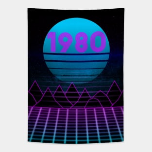 1980 Retro Sunset Neon Arcade 80s Design Tapestry