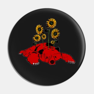 Slava Ukraini - Defeated Russian Bear and Sunflowers Pin