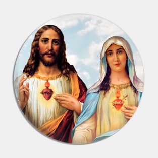 Sacred and Immaculate Heart with Sky Background Pin