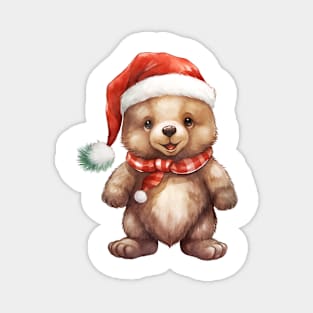 Grizzly Bear in Santa Hat Magnet