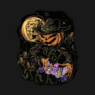 Jack O Lantern Scarecrow Halloween Gamer Spooky Design T-Shirt