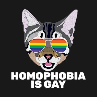 HOMOPHOBIA IS GAY - Cute Cat Sunglasses Gay Pride Rainbow Flag T-Shirt