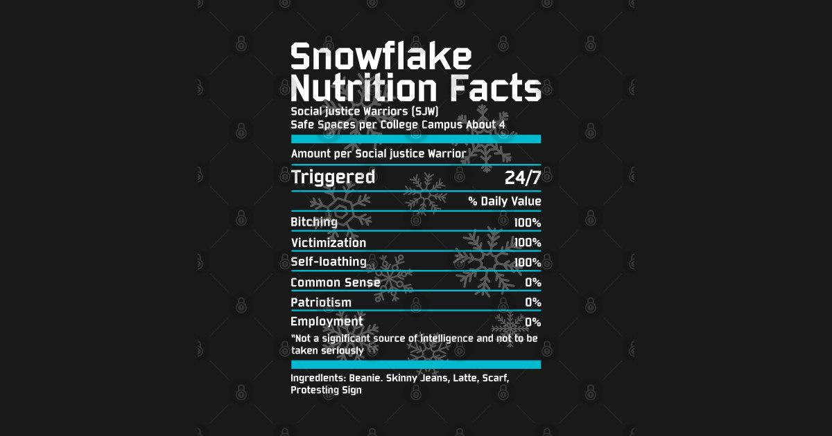 Snowflake Nutrition Facts Snowflake Nutrition Facts TShirt TeePublic