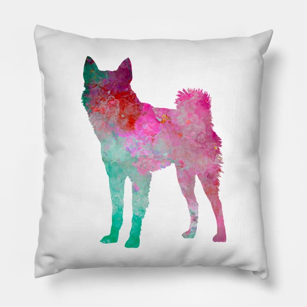 Finnish Spitz  in watercolor Pillow by PaulrommerArt