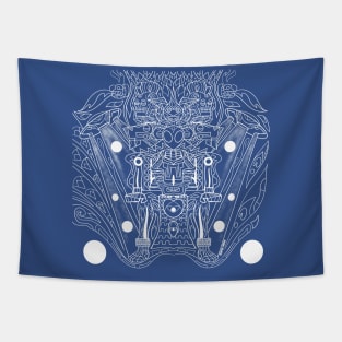 blue space alien astronaut in mayan suit ecopop Tapestry