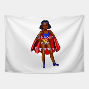 Be your own superhero 3 - Black anime superhero girl with red cape ! beautiful  black girl with Afro hair, brown eyes, Cherry pink lips and dark brown skin. Hair love ! Tapestry